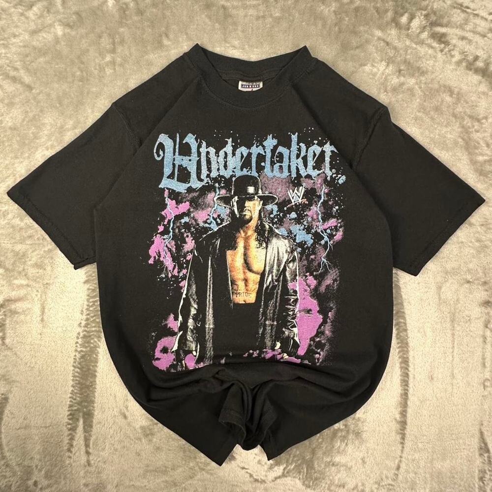 Rare Vintage Black The Undertaker WWE Double-sided Big Print Wrestling T-shirt S